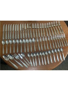 63 Piece Vintage Lenox Accoutrements Glossy Rose Flatware & Tray 18-10 2007